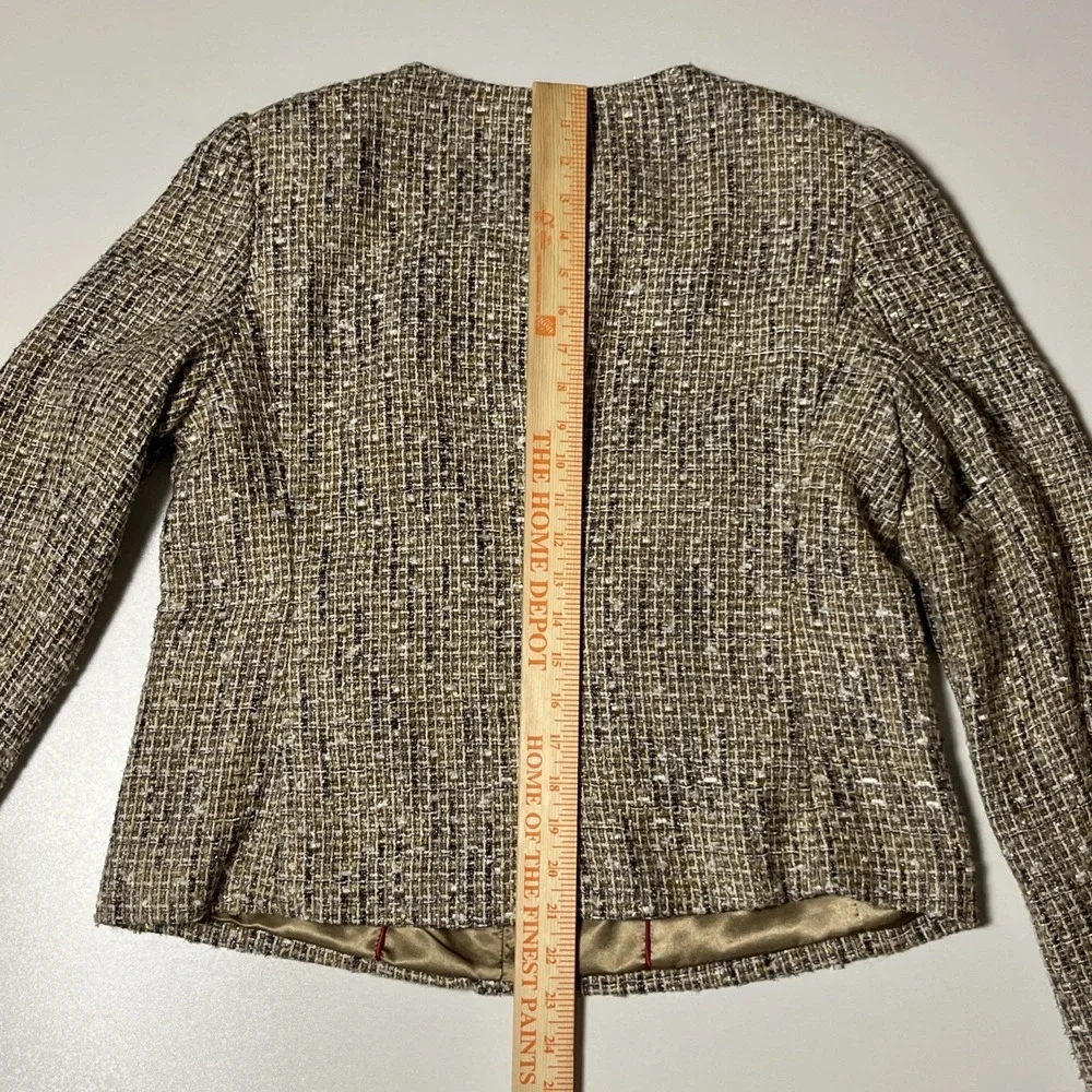 Talbots Tweed Jacket Size 12 Brown & Metallic Woven Full Zip Lined Career Blazer